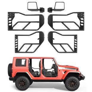 Трубчатые двери VEVOR для Jeep с боковыми зеркалами, сертифицированными по стандарту DOT, 4-дверные, совместимы с Jeep Wrangler JL (2018-2026) и Gladiator JT (2020-2026), внедорожные трубчатые двери, передние и задние с резиновыми бамперами. 7958-JPC4MCXMXFG2KBZB1001V0 фото