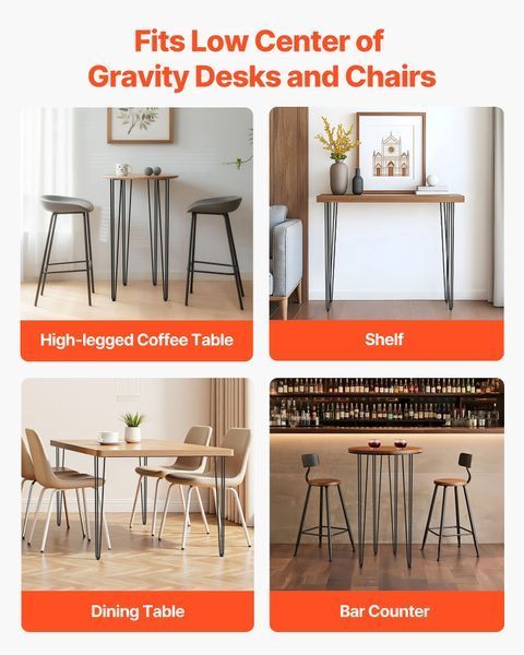 Ніжки для столу VEVOR у формі шпильки, 34 дюйми (86,3 см), чорні металеві ніжки для столу, 4 шт., Ніжки-шпильки з вуглецевої сталі з 4 гумовими накладками, регульовані, змінні меблеві ніжки для самостійного складання. 12840-TZZT4PCS34YC3G001V0 фото