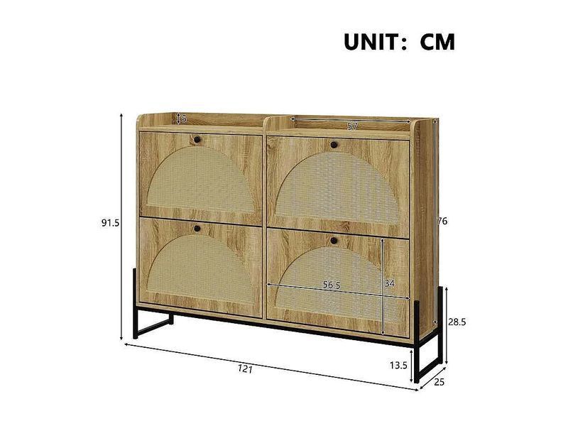 Шкаф для обуви 121&times;25&times;91,5 см - с 4 распашными дверцами из ротанга - ДСП - натуральный цвет 4422103-0006278 фото