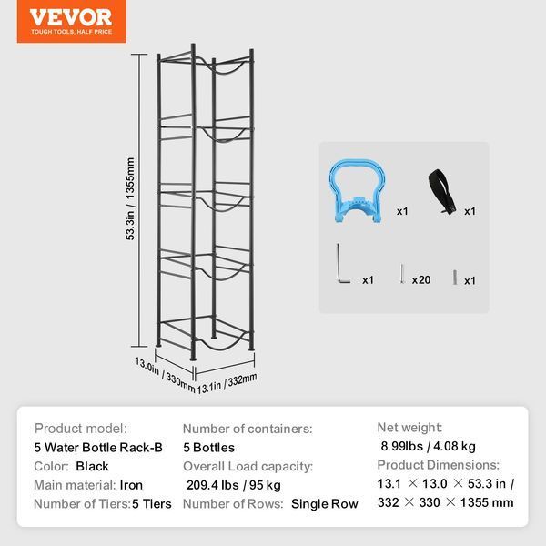 Подставка для кувшинов VEVOR на 5 ярусов, держатель для бутылок объемом 5 галлонов, одноярусная подставка на 5 бутылок, прочная подставка для кувшинов для кухни, офиса, гостиной, черная. 12591-5JLTZSSTSTZCIZWDLV0 фото