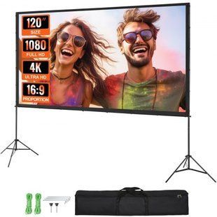Проекційний екран VEVOR з підставкою, 120 дюймів, HD 4K, для використання на відкритому повітрі та у приміщенні, швидко складається, портативний екран 16:9 для домашнього кінотеатру, кемпінгу та відпочинку, чорний. 9289-TYPM20ZJSLJ13VYSQV0 фото