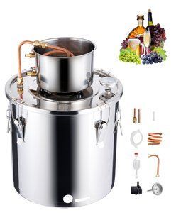 VEVOR 30L - дистилятор спирту з нержавіючої сталі, дистилятор води та спирту з мідною спіраллю, домашній набір для ферментації з термометром та насосом, для вина, віскі, бренді, срібла. 5183-DLNTZLQYS8JLWJXVZV2 фото