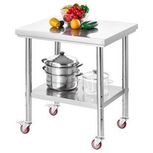 Рабочий/кухонный стол VEVOR из нержавеющей стали (76 x 60 см) на колесах для приготовления пищи, стол для приготовления пищи с регулируемой полкой для коммерческих кухонь, ресторанов, отелей, гаражей и использования на открытом воздухе. 5583-DLGZT2CWDB248JRDY001V0 фото