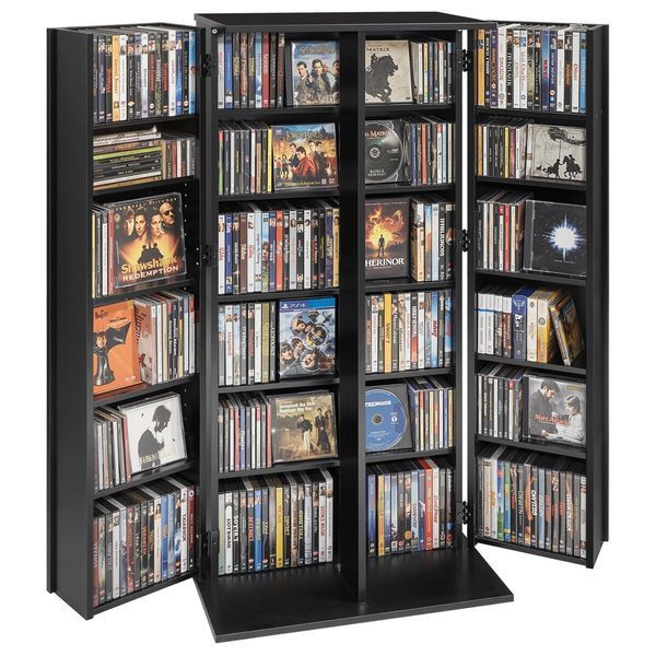 Тумба для DVD-проигрывателей VEVOR с 24 отделениями, отдельно стоящая, 610 x 368 x 1270 мм, компактная тумба для CD, DVD, книг, игровых дисков, для гостиной, домашнего офиса, студии звукозаписи, черная. 5933-CDCCJFBS24GHJOLNM001V0 фото