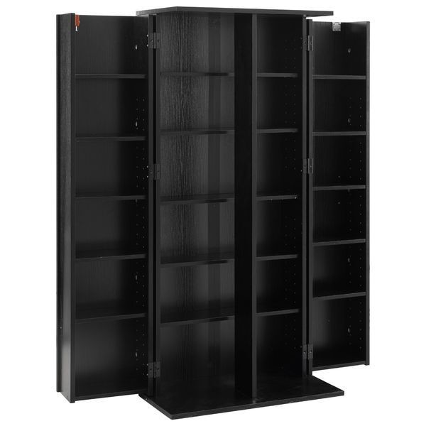 Тумба для DVD-проигрывателей VEVOR с 24 отделениями, отдельно стоящая, 610 x 368 x 1270 мм, компактная тумба для CD, DVD, книг, игровых дисков, для гостиной, домашнего офиса, студии звукозаписи, черная. 5933-CDCCJFBS24GHJOLNM001V0 фото