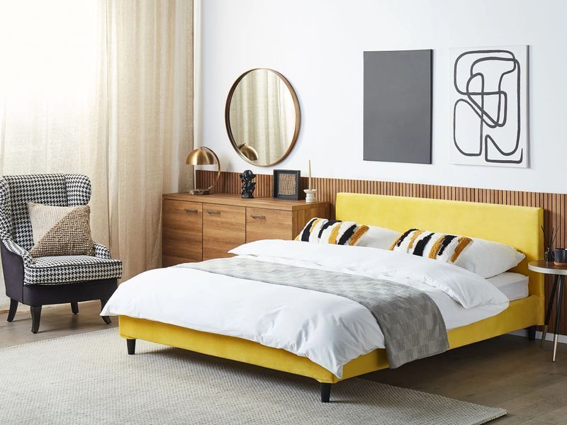 Ліжко оксамитове FITOU 160 x 200 см (EU King Size) Жовте 271924-224506 фото
