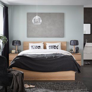 ИКЕА Каркас кровати MALM МАЛЬМ, 091.750.57 Каркас кровати, высокий, Шпон дуба, окрашенный в белый цвет, ЛОНСЕТ, 140x200 см 091.750.57 фото