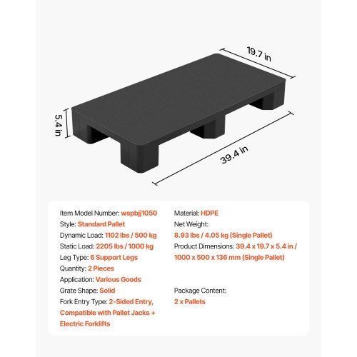 VEVOR 2 пластикові піддони 1000 x 500 x 136 мм, універсальні легкі піддони зі статичною вантажопідйомністю 1000 кг, закриті промислові піддони з двостороннім доступом, піддони для складів, гаражів, супермаркетів. 11499-SLTP2GPBXL40OOZT3001V0 фото