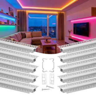 Профіль VEVOR LED, 10 шт., 2 м, анодований профіль для гіпсокартону з матовим покриттям, заглушки та монтажні затискачі, стельовий профіль, встановлення розсіювача в гіпсокартон, алюмінієві профілі для стін та стель. 11000-LEDDDCSBQRS6SHKMF001V0 фото