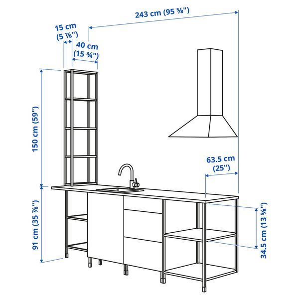 ИКЕА Кухня ENHET, 993.381.87 Кухня, антрацит, белый, 243x63.5x241 см 993.381.87 фото