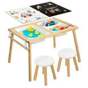 Сенсорный столик VEVOR, игровой столик 7-в-1 с 2 стульями, двусторонней игровой поверхностью, ящиками для хранения и нескользящими ножками, столик для игр с песком и водой, для детей 3-6 лет. 9528-GGZCXHBZDZHK9P49U001V0 фото