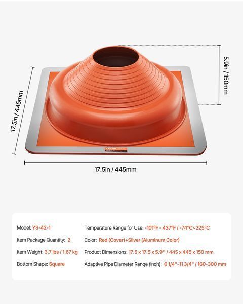 VEVOR 2 шт. муфта для труб, подходит для труб с наружным диаметром 160-300 мм, для прохода кровельной трубы через крышу, уплотнительный воротник для крыши, -74-225&deg;C, металлическое основание, для дымохода, дровяной печи и наружной вентиляционной трубы. 8889-WDGDTGHSGJL28O0JIV0 фото