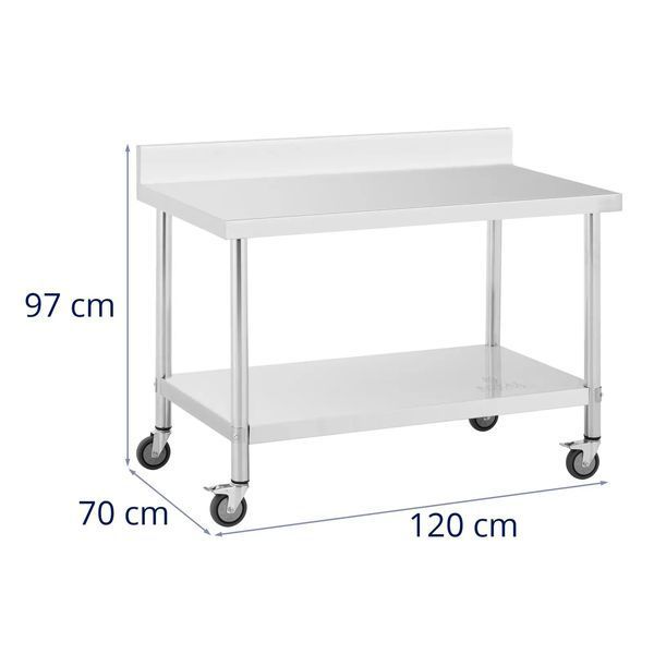 Стол из нержавеющей стали на колесах - ПРЕМИУМ - 70 x 120 см - 158 кг - обод - Royal Catering 10012811-ex-0512 фото