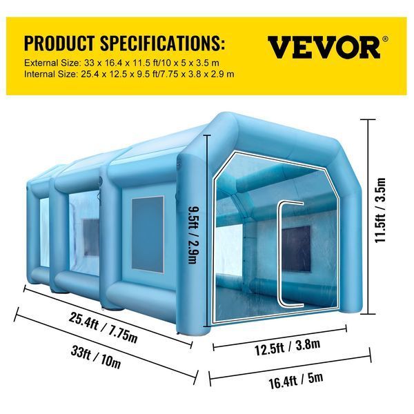 Надувная покрасочная камера VEVOR 10 x 5 x 3,5 м, надувная камера с 2 воздуходувками, надувная покрасочная камера с системой фильтрации, портативная автомобильная покрасочная камера для парковочного тента, рабочая станция 6021-ZP10X5X3.5MZPZH02V2 фото