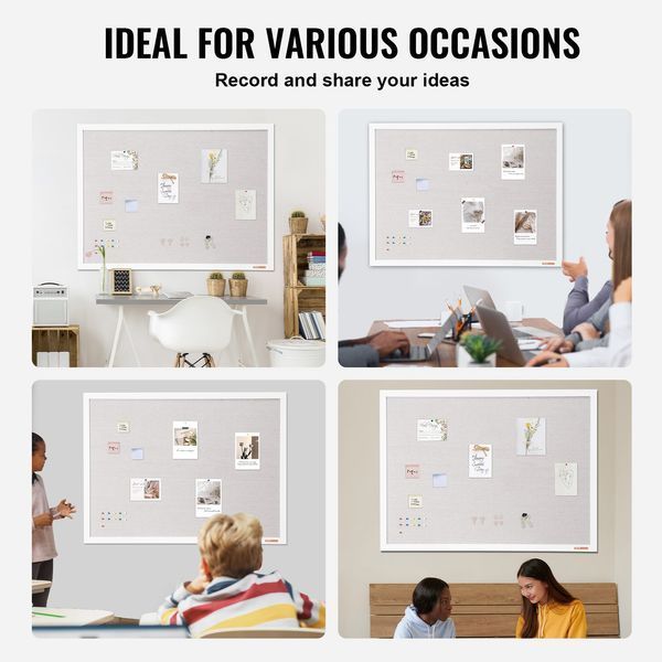 Пробковая доска VEVOR 48"x36" белого цвета с льняной поверхностью - стильная настенная доска для объявлений для дома, школы, офиса - элегантная и функциональная доска для объявлений 11236-RMB48X36WBSMBDAIDV0 фото