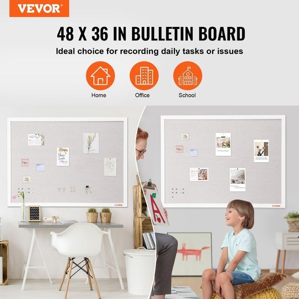 Пробковая доска VEVOR 48"x36" белого цвета с льняной поверхностью - стильная настенная доска для объявлений для дома, школы, офиса - элегантная и функциональная доска для объявлений 11236-RMB48X36WBSMBDAIDV0 фото