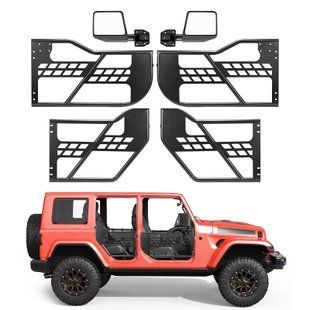 Трубчатые двери VEVOR для Jeep с боковыми зеркалами, сертифицированными по стандарту DOT, 4-дверные, совместимы с Wrangler JL JLU (2018-2026) и Gladiator JT (2020-2026), внедорожные трубчатые двери, передние и задние с резиновыми бамперами. 8020-JPC4MCXSLFG2H19VI001V0 фото