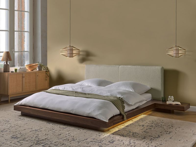 Ліжко з LED-букле ZEN 160 x 200 см (EU King Size) LED Коричневий ясен 343964-521784 фото