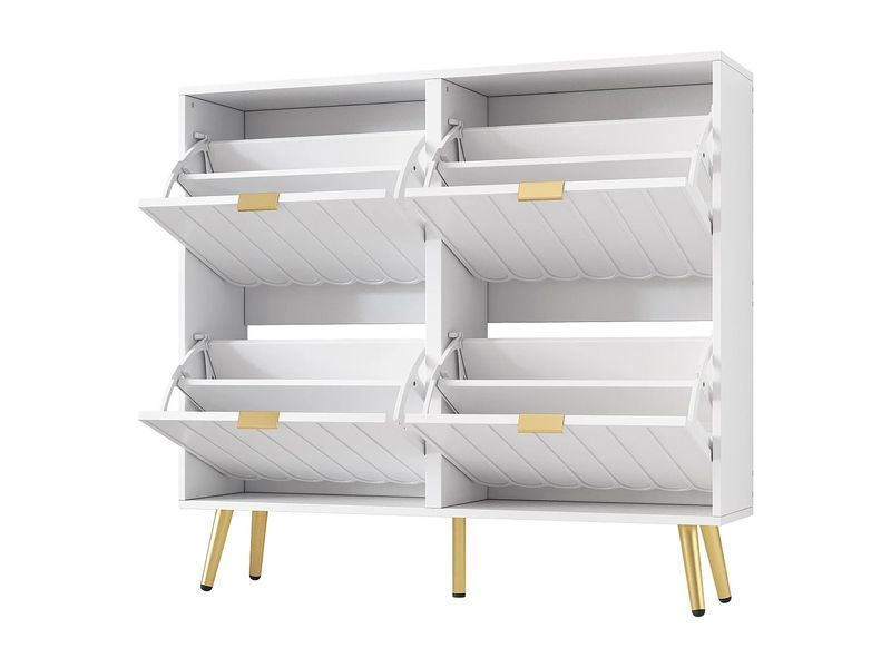 Шафа для взуття 100x24x91,25 см - з 4 розпашними дверцятами - 8-рівнева полиця - металева ручка - біла 4900504-0006447 фото