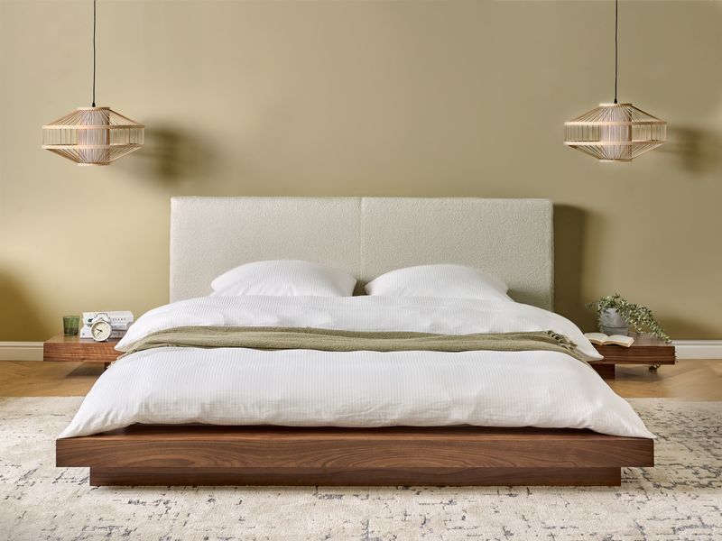 Ліжко з LED-букле ZEN 160 x 200 см (EU King Size) LED Коричневий ясен 343964-521784 фото
