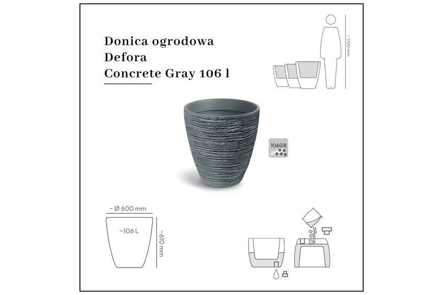 Садовый горшок Prosperplast Defora Concrete Grey 106 л 455614-2220566 фото