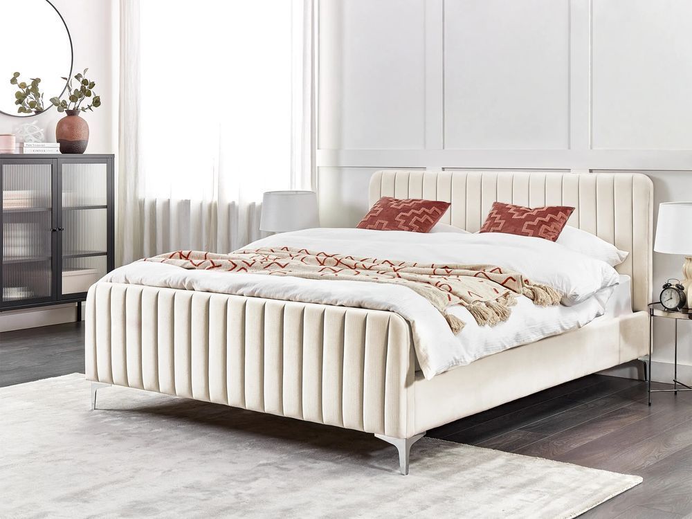 Ліжко оксамитове LUNAN 160 x 200 см (EU King Size) Світло-бежева 340215-518502 фото