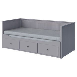 ІКЕА HEMNES ХЕМНЕС, 494.281.14, Ліжко з 3 ящиками, 2 матраци, сірий, &Aring;gotnes жорсткий, 80х200 см 494.281.14 фото
