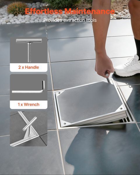 Крышка люка VEVOR с рамой 40 x 40 см, невидимая крышка люка, мощеная крышка септика из алюминиевого сплава для интегрированного дренажного канала на садовых дорожках и террасах. 8558-JGJKJQRSJGJKM6ZMG001V0 фото