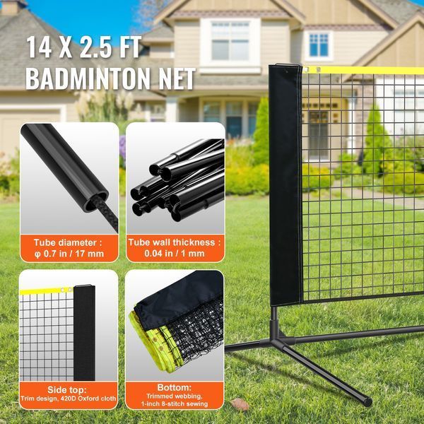 Сетка для бадминтона VEVOR, регулируемая по высоте, 420 x 155 x 103 см, складная сетка для пиклбола, портативный теннисный комплект с стойками, подставкой и сумкой для переноски, для сада, дома и на открытом воздухе. 9497-ZCGDZYMQW142XLR5NV0 фото