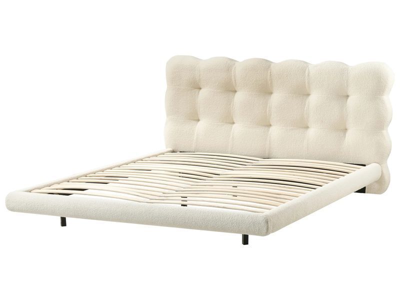 Ліжко букле SOULISSE 160 x 200 см (EU King Size) кольору кремово-білого 327373-630806 фото