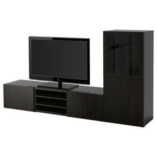 ІКЕА BEST&Aring; БЕСТО, 794.062.57 Комбінація на телебаченні, скляні двері, чорно-коричневий, Чорно-коричневе прозоре скло Lappviken, 240x42x129 см 794.062.57 фото