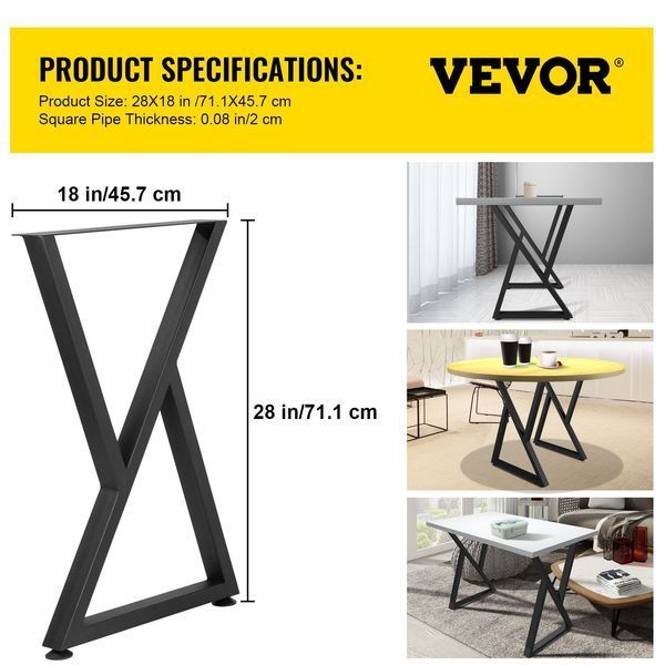 Ніжки для столу VEVOR, 28 x 18 дюймів, комплект з 2 штук, міцні ніжки для столу, металеві ніжки Z-подібної форми, кована залізна основа для столу, меблі для обіднього столу своїми руками з гумовими накладками на підлогу, килимок 5593-TZZTYCZ28X188OFG9V0 фото