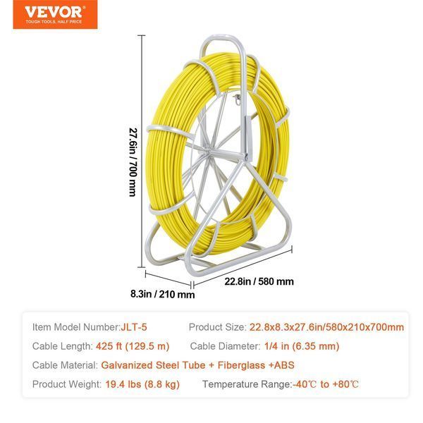 VEVOR Стекловолоконное колесо для лески &Oslash;6,35 мм x 129,5 м Стекловолоконное удилище, включая стальные перчатки для катушки Рукоятка фрикциона Металлические тяговые головки Рыболовная лента от -40&deg;C до +80&deg;C Вспомогательное средство для вываживания Тяговая 3743-DZJYDB14425FT0HH2V0 фото