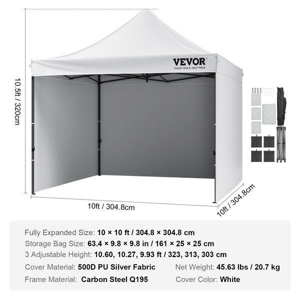 Беседка VEVOR 304,8 x 304,8 x 320 см, садовая палатка, 500D PU, серебристая, складная, регулируемая высота, в комплекте сумка для хранения, палатка для вечеринок, на 6-8 человек, быстросборная палатка, белая, садовая беседка для кемпинга 4043-DCSYPBS1010FTGMH8V0 фото