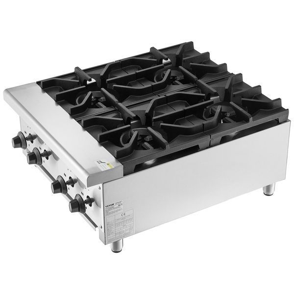 Профессиональная газовая плита VEVOR с 4 газовыми конфорками, работающая на пропане/природном газе, газовая варочная панель из нержавеющей стали, коммерческий кухонный прибор, 610 x 775 x 335 мм, для ресторанов, отелей и кафе, 28 кВт. 2895-SYTSRQZBDJK47YUOFV0 фото