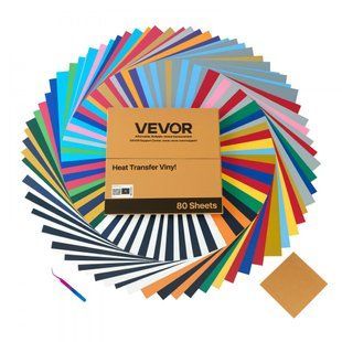 Термотрансферная пленка VEVOR (304,8 x 304,8 мм), 80 листов, различные цвета, совместима с плоттерами и режущими плоттерами, подходит для нанесения утюгом на футболки, подушки, шляпы. 8614-KZMPC12INCH121EOW001V0 фото