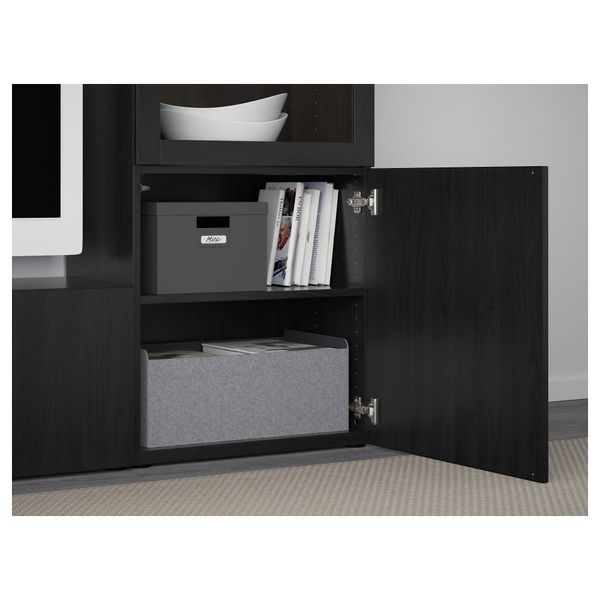 ІКЕА BEST&Aring; БЕСТО, 693.294.10 Комбінація на телебаченні, скляні двері, чорно-коричневий, Чорно-коричневе прозоре скло Lappviken, 240x42x129 см 693.294.10 фото
