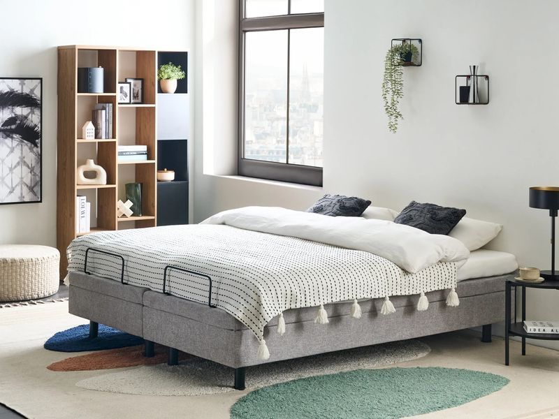 Регульоване ліжко без узголів'я тканинне DUKE II 160 x 200 см (EU King Size) світло-сіре 316590-579559 фото