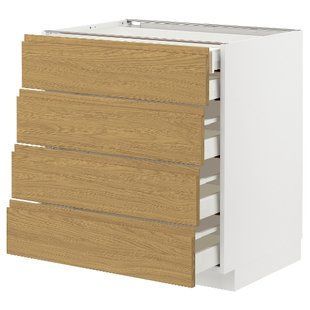 ИКЕА Напольный шкаф 4 фронт. панели METOD МЕТОД / MAXIMERA МАКСИМЕРА, 495.379.19 Напольный шкаф 4 фронт. панели, 2 ящика, 3 средних ящика, белый, Voxtorp imit. дуб, 80x60 см 495.379.19 фото