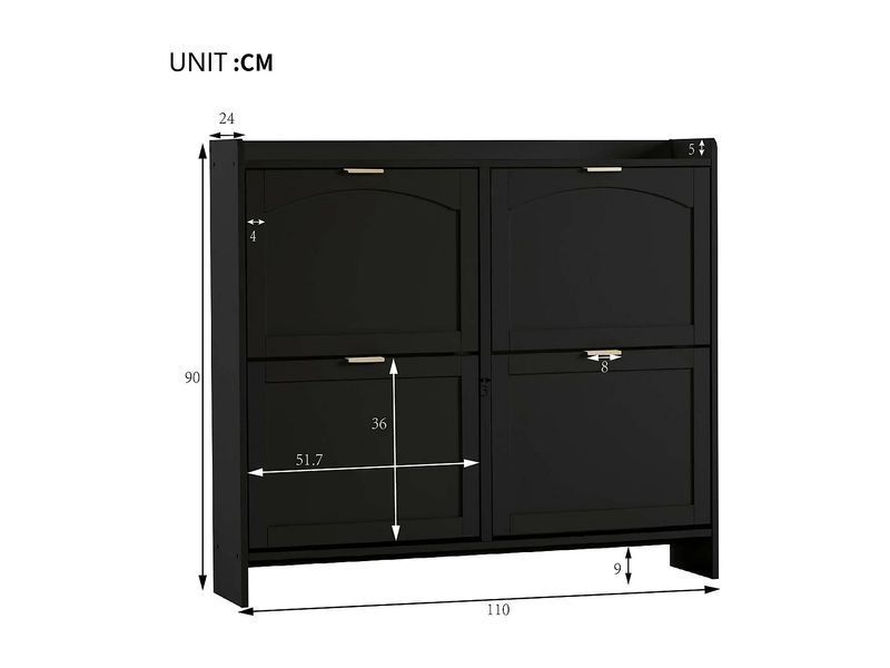 Современный шкаф для обуви - 4 створки - черный 3544993-0057857 фото