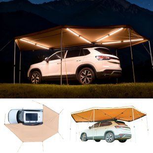 Автомобільний тент VEVOR, 5,7 x 3,87 x 2,1 м, кут огляду 270&deg;, з вбудованим світлодіодним підсвічуванням, сонцезахисний козирок, захист від УФ-випромінювання UV50+, окремо стоячий всепогодний автомобільний тент, сонцезахисний козирок для сонцезахисних 3972-QCCP18764FTHXNUDI001V9 фото