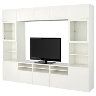 ІКЕА BEST&Aring; БЕСТО, 894.112.39 Комбінація на телебаченні, скляні двері, білий, Біле прозоре скло Hanviken, 300x42x231 см 894.112.39 фото