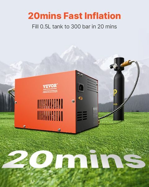Воздушный компрессор VEVOR PCP, 4500 PSI, для пневматического оружия, со встроенным преобразователем и системой охлаждения вентилятором, компрессорный насос DC12V/AC230V с ручной остановкой, подходит для пневматического оружия, пейнтбольных баллонов и 0322-QQGYCQJJS25032N0IV2 фото