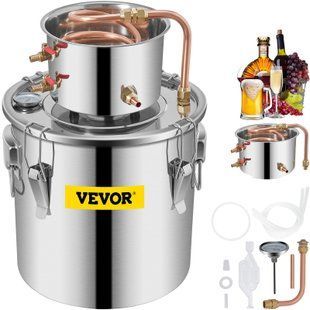 VEVOR 11,4 л спиртовий дистилятор, спиртовий дистилятор з циркуляційним насосом, спиртовий дистилятор з мідною трубою, дистилятор для віскі з вбудованим термометром, набір для приготування віскі 5150-ZLSJ3GALDTDB00001V2 фото