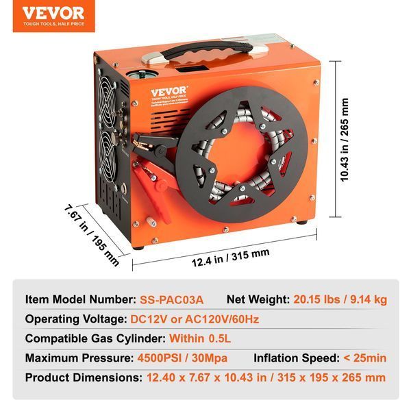 Воздушный компрессор VEVOR PCP 30 МПа/4500 PSI, портативный компрессор PCP 0,5 л, DC12V и AC120V, воздушный насос с рабочим циклом 25 мин, мощный преобразователь 600 Вт, насос высокого давления, пневматическое ружье, винтовка 0300-QQGYCQJ350WZ3ADMYV2 фото