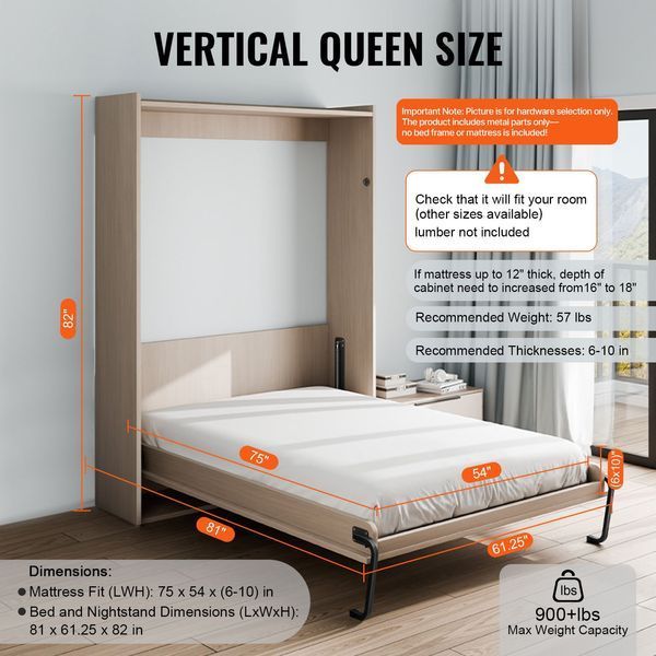 Пружинний механізм для відкидного ліжка VEVOR Murphy Bed 2055 x 1555 x 2080 мм, комплект для відкидного ліжка, Deluxe, набір для самостійного складання, механічна фурнітура для настінних ліжок, пневматична опора ліжка з важелем 5550-MFCZDJGQDGZFJ51X8V0 фото