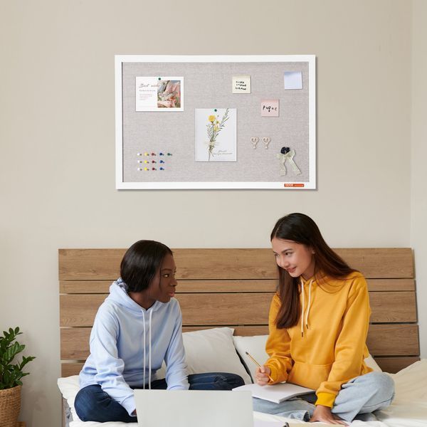 Пробковая доска VEVOR 30"x20" белого цвета с льняной поверхностью &ndash; стильная настенная доска для дома, школы, офиса &ndash; элегантная и функциональная доска для объявлений. 13006-RMB30X20WBSM1L936V0 фото