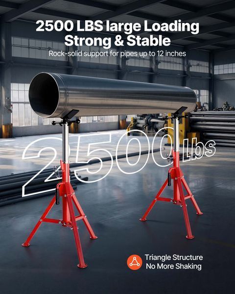 Подставка для труб VEVOR с V-образной головкой, грузоподъемность 1/8"-12", регулируемая высота 28"-52", подъемник для труб 2500 фунтов, портативная складная подставка для труб, корпус из углеродистой стали, сверхпрочная. 2351-GJ1107SGJ-VX00001V0 фото