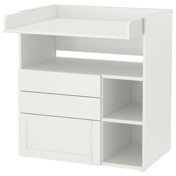 ИКЕА Пеленальный столик SM&Aring;STAD СМОСТАД, 195.828.52 Пеленальный столик, белая рама, с 3 ящиками, 90x79x100 см 195.828.52 фото