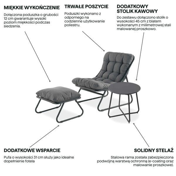 Садовый набор VISTA RELAX PLUS темно-серого цвета со столом - Bj&oslash;rkka 008323-9991563 фото